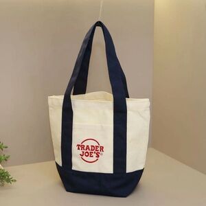 Trader Joe's Canvas Mini Blue Tote Bag NWT